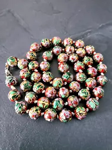 Vintage Halskette mit chinesischen Cloisonne Emaille Perlen - Bild 1 von 6