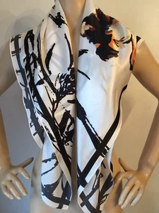 NWT St John Knit Scarf silk black & white multi color year of the dog print - Picture 1 of 7