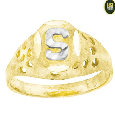 10K Yellow White Gold Initial Alphabet Letter S kids boy girl Ring Band Baby - Image 1 of 2