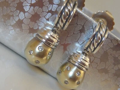 PENDIENTES COLGANTES DAVID YURMAN ORO 14K, PLATA METRO DIAMANTES $1550 Foto 1 de 3