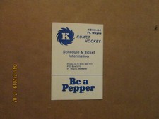 IHL Fort Wayne Komets Vintage Circa 1983-84 Team Logo Hockey Pocket Schedule