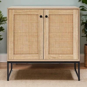 Buffet Storage Cabinet Rattan Door Cupboard Living Room Wooden Shelves Sideboard - Picture 1 of 3