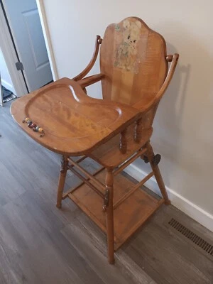 1950's Vintage Child High Chair Oak Wood 18 X 18 X 40 Height - Image 1 of 2