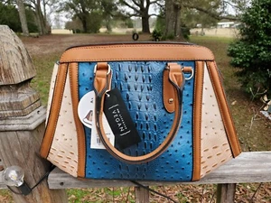Le Miel Laser Cut vegane Handtasche Handtasche blau braun neu mit Etikett 16" groß Carry All - Bild 1 von 7