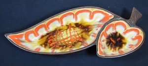 Vintage MCM Treasure Craft 375 Keramik Blatt Schale psychedelisch orange gelb braun - Bild 1 von 5