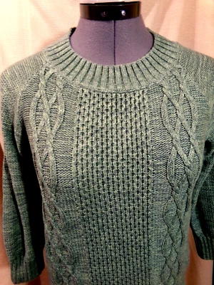 LL. BEAN Cuello Redondo Crochet Tejido Suéter Top XS Verde Oliva Cable Tejido Pullover Foto 1 de 4