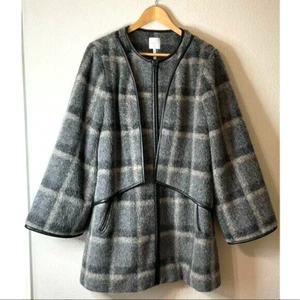 Leith Gray Black Dark Academia Wool Mohair Blend Leather Trim Coat Size Large - Picture 1 of 7