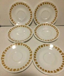 Set of 6 Vintage Corning Corelle Butterfly Gold 6-1/8" Coffee Cup Saucers Only - Picture 1 of 2