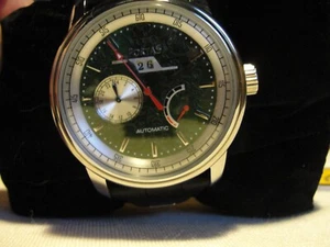 PORTAS GREEN FACE - GENTS LIMITED EDITION ZWICKAU AUTOMATIC WATCH - BLACK STRAP - Picture 1 of 15