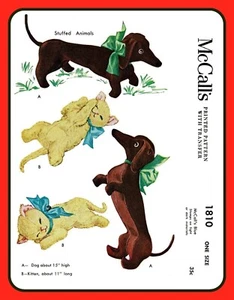 Stuffed Animal Pattern 1810 Dachshund DOG Puppy Kitten CAT VTG 1953 Sewing Craft - Picture 1 of 6
