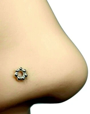 Cerchio per perline con perno naso 7 sfere 22 g (0,6 mm) argento 925 dritto L... - Immagine 1 di 4