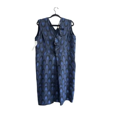 Marni Navy Blue Polka Dot Sleeveless Ruffle Dress Designer Dress Size 42 - Image 1 of 4
