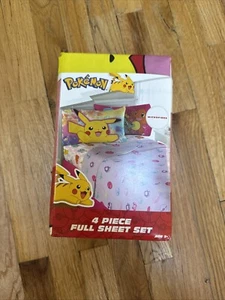 Pokemon Full Sheet Set 4 Pcs Pikachu Gaming Bedding Purple Pink Kids Bedroom New - Picture 1 of 5
