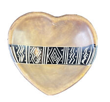 Soapstone Heart Dish With Geometric Tribal Design Black and White 4x4.25"
