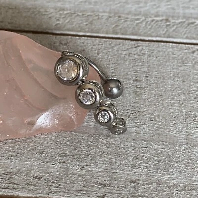 Anillo ombligo ombligo colgante de arriba hacia abajo con gema burbuja redonda transparente de 16 g Foto 1 de 2