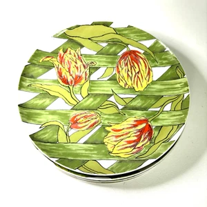 Treillage Dinner Plates Villa Vanilla Palm Beach Large Tulips Set of 4 - Picture 1 of 15