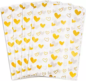 MR FIVE 100 Sheets White with Gold Heart Tissue Paper Bulk,20" X 14",Gold Heart - Picture 1 of 12