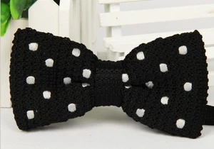 Bowtie Knitted Pre Tied Bow Tie Woven ZZBW507 Men's Black White Polka Dot - Picture 1 of 1