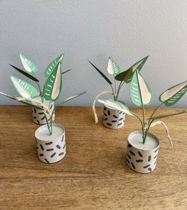 Pink philodendron Plant Holiday Ornaments 4 Christmas Home Decor Anthropologie - Picture 1 of 3