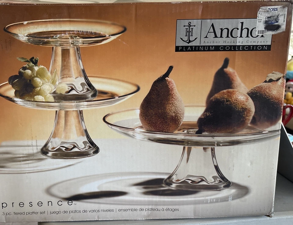 Juego de 3 platos de postre en capas Anchor Hocking Glass Presence Platino Col. Foto 1 de 4