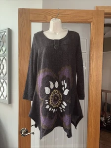 Pretty Angel Langarm Pullover Oberteil Kleid Bohemian BRAUN Leinen Wollmischung L - Bild 1 von 6