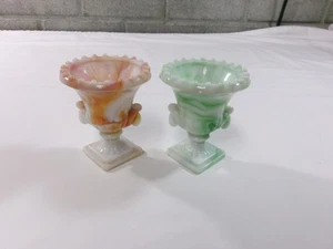 VTG Akro Agate Trophy Shape Toothpick Holder or Planter Vase Set Of 2 - Picture 1 of 9