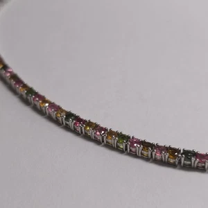 D'Joy Multi-Tourmaline Tennis Platinum Plated 925 Silver 18 inch Necklace - Picture 1 of 11