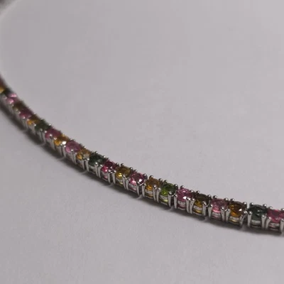 D'Joy Multi-Tourmaline Tennis Platinum Plated 925 Silver 18 inch Necklace - Image 1 of 4