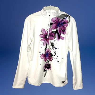 Hot Chillys Capa Base Floral 1/4 Cremallera Blanco Rosa Para Mujer’s M Térmica Exterior Foto 1 de 4