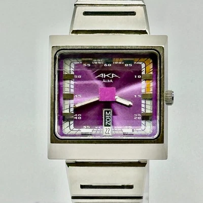 New battery SEIKO ALBA AKA V733-5A40 Purple 34mm Square Men's Watc Fast Shipping - image 1 of 4
