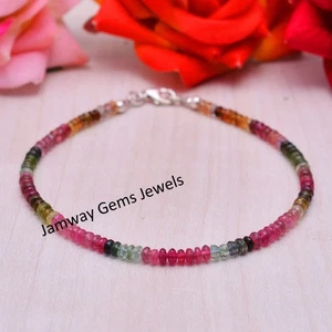 Natural AAA Multi Tourmaline Bracelet, Multi Tourmaline Beaded Bracelet, 3.5MM - Picture 1 of 3