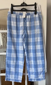 BNWT M&S 2pk Cool Comfort pure cotton striped pyjama bottoms - grey & blue - Picture 1 of 3
