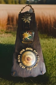 Vintage 1963- Alpine Folk Art -Jungfraujoch Swiss Souvenir Wall Bell & Barometer - Picture 1 of 19