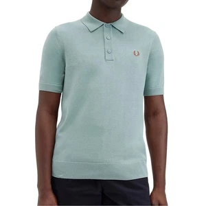 Fred Perry Men's Short Sleeve K9725 Cotton Knitted Solid Polo Shirt Silver Blue - Picture 1 of 6