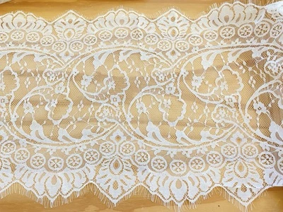 3 Yards Bright White Floral Eyelash French Mesh Lace Trim/Sewing/Crafts/13" Wide - Image 1 of 4