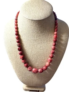 Jay King Mine Finds Thulite Nugget Bead Necklace Sterling Silver Pink Gemstone - Picture 1 of 9