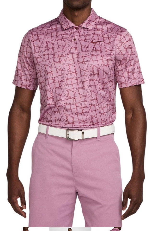 Nike Dri-FIT Victory Pine Needle Print Golf Polo Plum Dust Small FQ1134-523