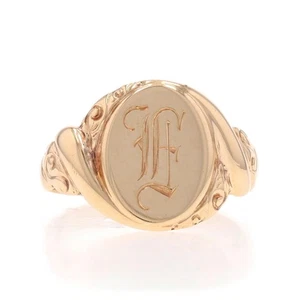 Yellow Gold Art Deco Initial F Signet Men's Ring - 10k Scrollwork Vintage - Picture 1 of 9