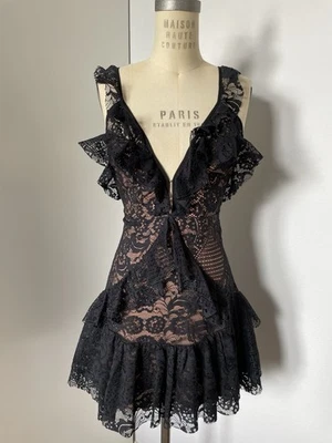 For Love & Lemons Poppy Lace Black Mini Dress Ruffle Black Whimsigoth Small - Image 1 of 4