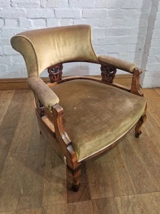 Antique Victorian upholstered bow back bedroom tub chair -occasional chair - Picture 1 of 16