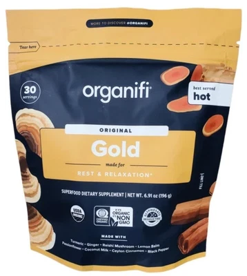 Organifi GOLD Gently Dried Superfood Tea Turmeric and Reishi Infused Exp 7/2027 - Image 1 of 2
