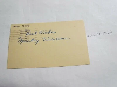 Mickey Vernon SIGNED 3X5 POST CARD BECKETT PRE CERT  - Image 1 of 3