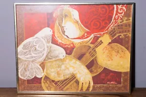 Alvar Sunol Munoz-Ramos The Guitarist and the Pigeons Lithograph 1987 Framed - Picture 1 of 6