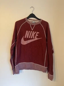 Nike Sweater Mens Size Medium Red Swoosh Crew Neck Vintage Pullover Sweatshirt - Picture 1 of 8