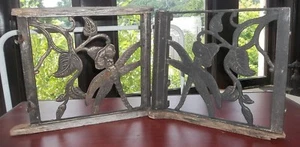 Vintage DECORATIVE Wood & Iron PARK BENCH Side DRAGONFLY Wall Decor HANGING - Picture 1 of 6