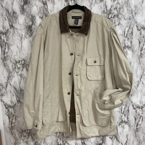 Vintage 90er Jahre Herren Banane Republik Baumwolle Leder Kragen Feldjacke Hausarbeit Scheunenmantel - Bild 1 von 14