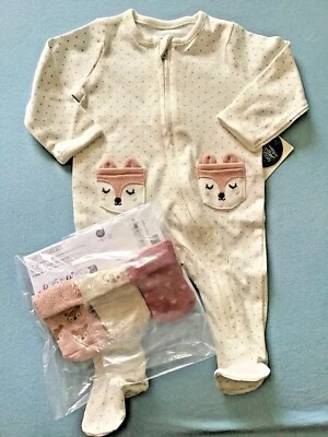 C&A Babyset 4-tlg. Girl Größe 62 * Einteiler, Strampler + 3 x Socken , NEU