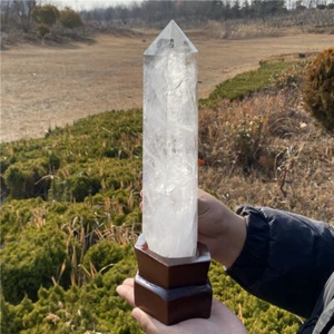 2.86LB Natural Clear Quartz Obelisk Tower Quartz Cystal Point Wand+ Stand XA5517 - Picture 1 of 18