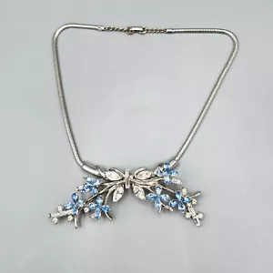 1951 Trifari STARFLOWER Alfred Philippe Light Blue Crystal Bib Necklace 16" - Picture 1 of 11