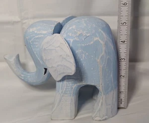 Blue Wooden Carved Elephant nursery 5.5" - Picture 1 of 4
